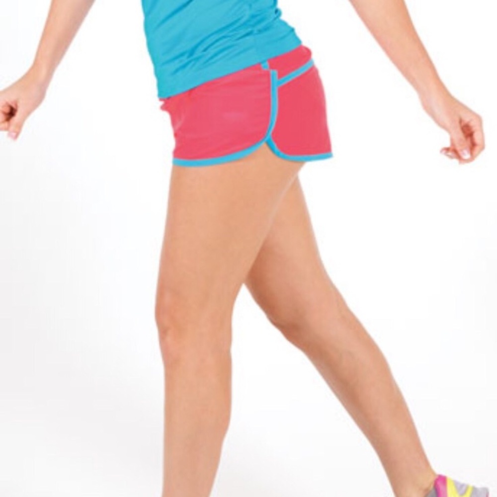 Coral and turquoise athletic shorts